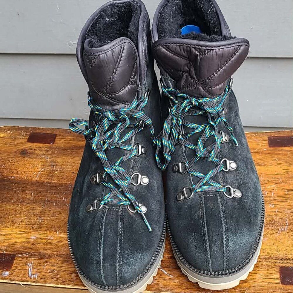 UGG Black Suede Shearling Birch Lace Up Boot size 8